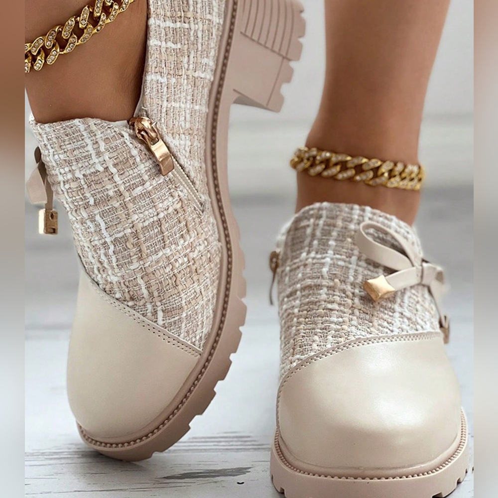 New Arrival Women's High Heel Formal Shoes, Thick Plaid And Patchwork Detailin - Picture 2 of 6